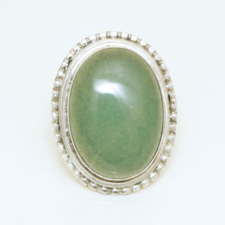 Bijoux ethniques Indiens bague argent 925 et pierre fine grande ovale - 047 Aventurine verte b