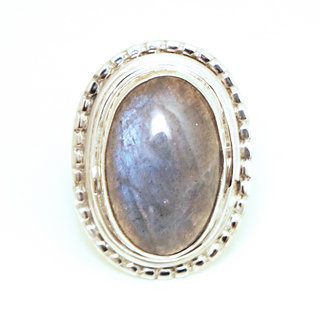 Bijoux ethniques Indiens bague argent 925 ovale filigrane et pierre fine grande Labradorite - Inde 050 b