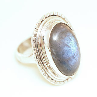 Bijoux ethniques Indiens bague argent 925 ovale filigrane et pierre fine grande Labradorite - Inde 050 c