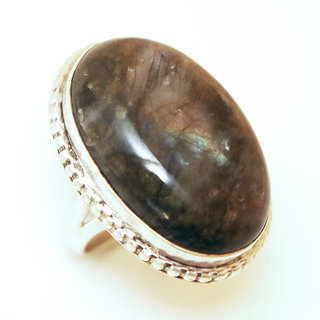 Bijoux ethniques Indiens bague argent 925 ovale filigranes et pierre fine grande Labradorite - Inde 051