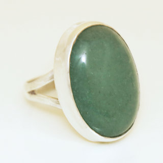 Bijoux ethniques Indiens bague argent 925 et pierre fine grande ovale - 053 Aventurine c