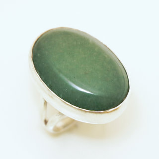 Bijoux ethniques Indiens bague argent 925 et pierre fine grande ovale - 053 Aventurine