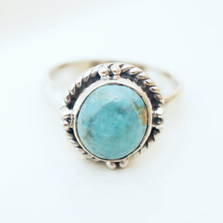 Bijoux ethniques Indiens bague argent 925 et pierre fine ronde - 058 Turquoise b