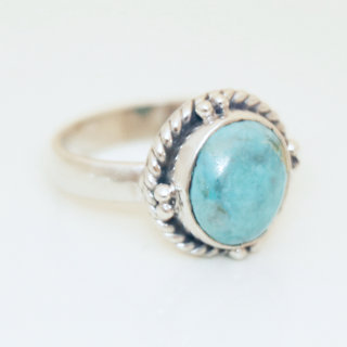 Bijoux ethniques Indiens bague argent 925 et pierre fine ronde - 058 Turquoise c