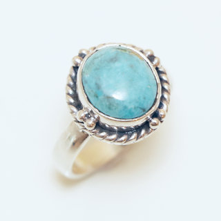 Bijoux ethniques Indiens bague argent 925 et pierre fine ronde - 058 Turquoise