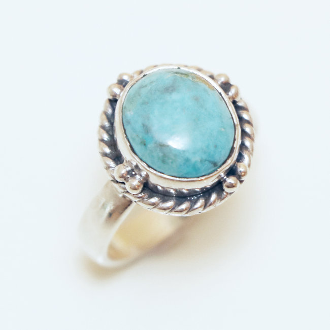 Bague ronde filigranes argent 925 et Turquoise naturelle - Inde 058