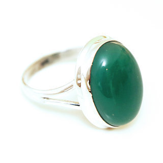 Bijoux ethniques Indiens bague argent 925 et pierre fine ovale Agate verte - Inde 059 b