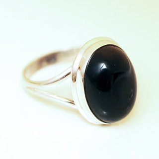 Bijoux ethniques Indiens bague argent 925 et pierre fine ovale Onyx noir - Inde 059 b