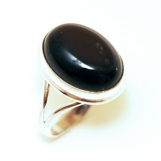 Bijoux ethniques Indiens bague argent 925 et pierre fine ovale Onyx noir - Inde 059