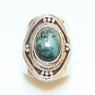 Bijoux ethniques indiens bague chevalire en argent massif 925 homme femme npal - 005 Turquoise c