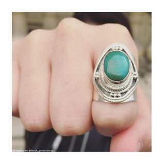 Bijoux ethniques indiens bague chevalire en argent massif 925 homme femme npal - 005 Turquoise d