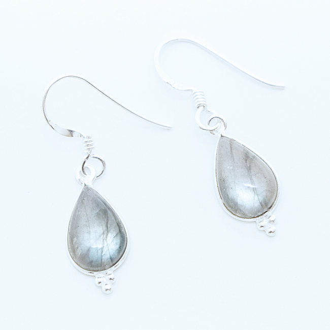 Boucles d'oreilles argent massif 925 gouttes et Labradorite - Inde 021