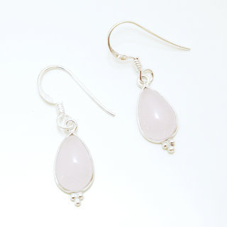 Bijoux Indiens Ethniques boucles d'oreilles argent 925 et pierre fine pendante perle goutte - Inde 021 Quartz rose