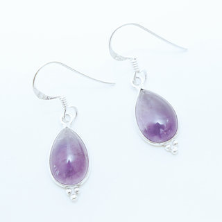 Bijoux Indiens Ethniques boucles d'oreilles argent 925 et pierre fine pendante perle goutte - Inde 021 Amthyste violet mauve