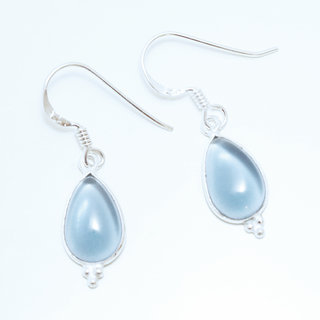 Bijoux Indiens Ethniques boucles d'oreilles argent 925 et pierre fine pendante perle goutte - Inde 021 Iolite bleue