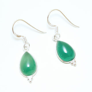 Bijoux Indiens Ethniques boucles d'oreilles argent 925 et pierre fine pendante perle goutte - Inde 021 agate verte