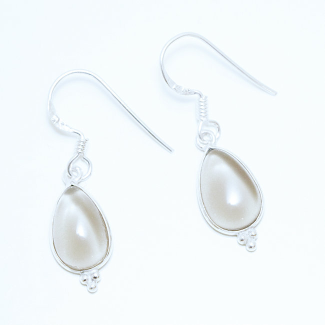 Boucles d'oreilles argent massif 925 gouttes et Quartz fumé - Inde 021