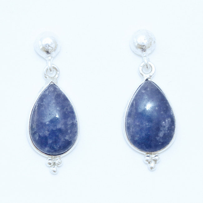 Bijoux Indiens Ethniques boucles d'oreilles argent 925 et pierre fine pendante perle goutte - Inde 022 Corindon Saphir Bleu
