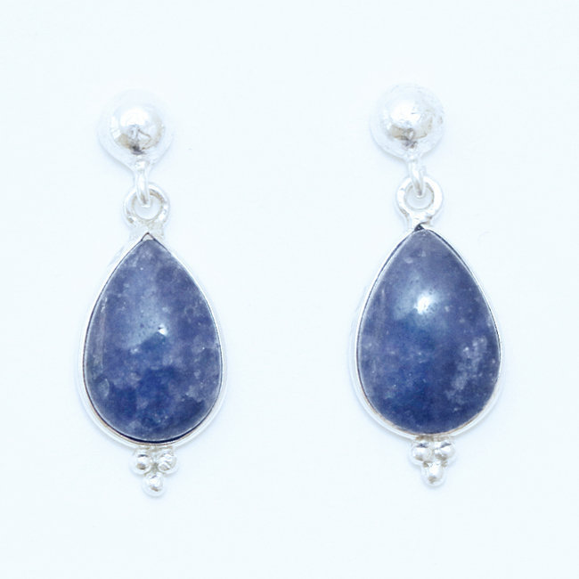 Boucles d'oreilles argent massif 925 gouttes et corindon Saphir bleu - Inde 022