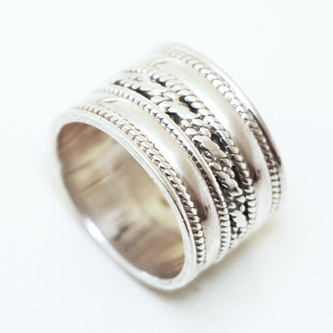 Bague argent massif 925 anneau large - Inde 004