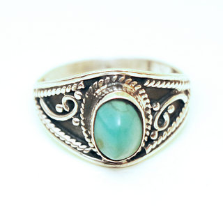 Bijoux ethniques Indiens bague argent 925 fine filigranes et pierre fine ovale grave Turquoise naturelle vritable - Inde 060 b