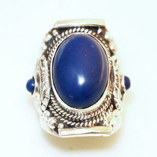 Bijoux ethniques indiens bague chevalire en argent massif 925 et pierre fine lapis lazuli grav filigrane npalais - 008 Npal c