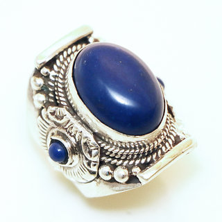 Bijoux ethniques indiens bague chevalire en argent massif 925 et pierre fine lapis lazuli grav filigrane npalais - 008 Npal