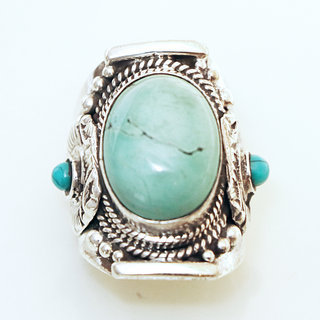 Bijoux ethniques indiens bague chevalire en argent massif 925 et pierre fine turquoise naturelle grav filigrane npalais - 008 Npal c