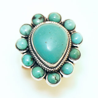 Bijoux ethniques indiens bague en argent 925 et pierre fine turquoise naturelle goutte npalais - 010 Npal b