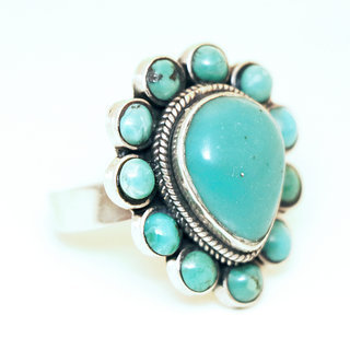 Bijoux ethniques indiens bague en argent 925 et pierre fine turquoise naturelle goutte npalais - 010 Npal c