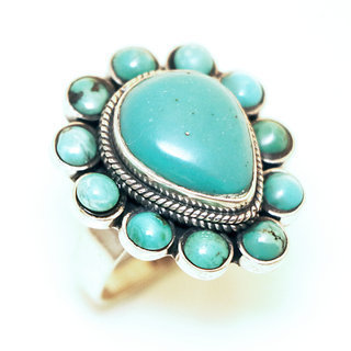 Bijoux ethniques indiens bague en argent 925 et pierre fine turquoise naturelle goutte npalais - 010 Npal