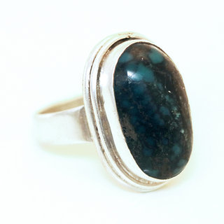 Bijoux ethniques indiens bague en argent 925 cabochon pierre fine ovale Pyrite Turquoise naturelle npalais - 019 Npal b