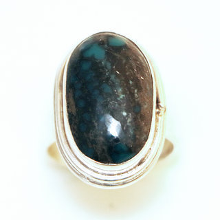 Bijoux ethniques indiens bague en argent 925 cabochon pierre fine ovale Pyrite Turquoise naturelle npalais - 019 Npal c