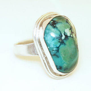 Bijoux ethniques indiens bague en argent 925 cabochon pierre turquoise naturelle npalais - 021 Npal c