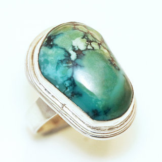 Bijoux ethniques indiens bague en argent 925 cabochon pierre turquoise naturelle npalais - 021 Npal