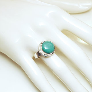 Bijoux ethniques Npal bague argent 925 et pierre fine ronde - 022 Turquoise b