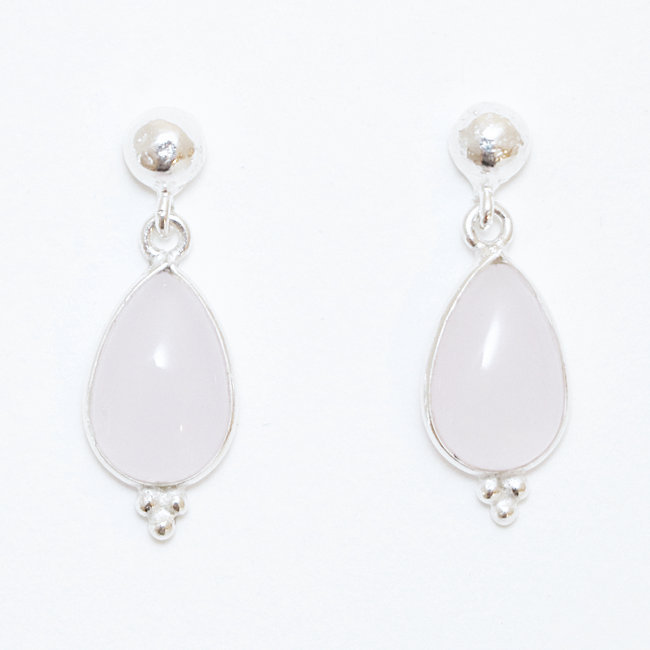 Boucles d'oreilles argent massif 925 gouttes et Quartz rose - Inde 022