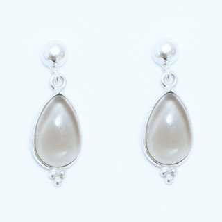 Bijoux Indiens Ethniques boucles d'oreilles argent 925 et pierre fine pendante perle goutte - Inde 022 Quartz fumé