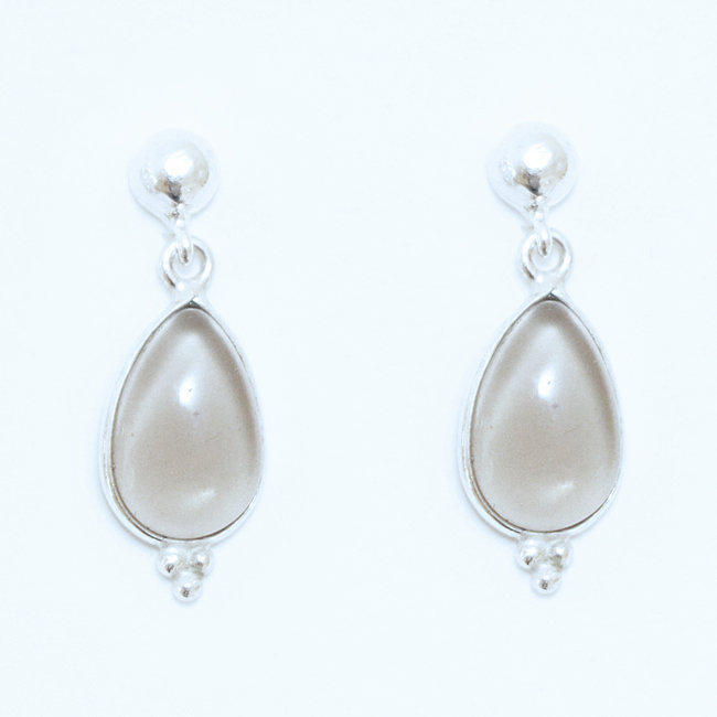 Boucles d'oreilles argent massif 925 gouttes et Quartz fumé - Inde 022