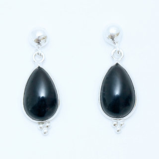 Bijoux Indiens Ethniques boucles d'oreilles argent 925 et pierre fine pendante perle goutte - Inde 022 Onyx noir
