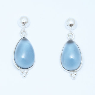 Bijoux Indiens Ethniques boucles d'oreilles argent 925 et pierre fine pendante perle goutte - Inde 022 Iolite bleue