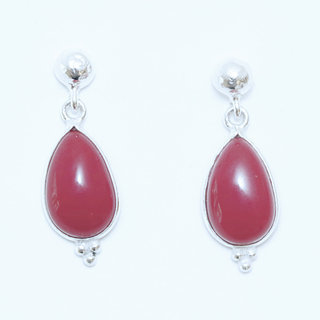 Bijoux Indiens Ethniques boucles d'oreilles argent 925 et pierre fine pendante perle goutte - Inde 022 Corail rouge