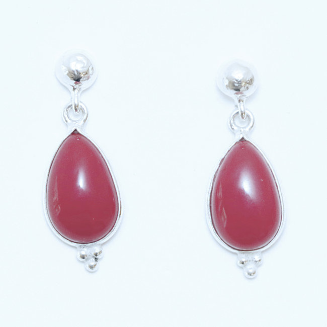 Boucles d'oreilles argent et corail rouge