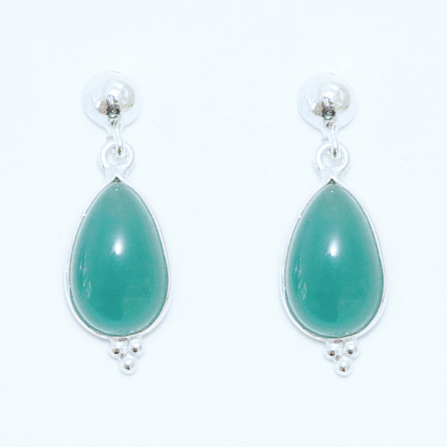 Bijoux Indiens Ethniques boucles d'oreilles argent 925 et pierre fine pendante perle goutte - Inde 022 Agate verte