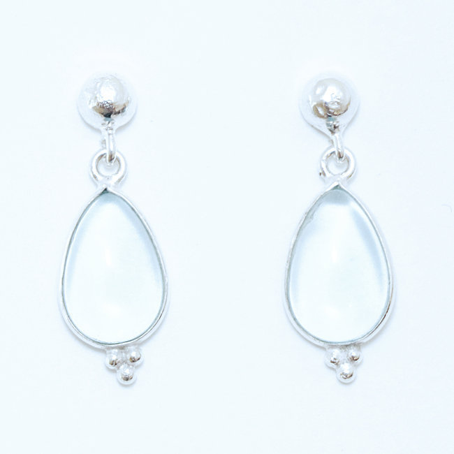 Bijoux Indiens Ethniques boucles d'oreilles argent 925 et pierre fine pendante perle goutte - Inde 022 Topaze bleue