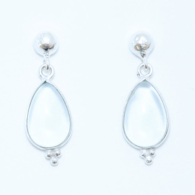 Boucles d'oreilles argent massif 925 gouttes et Cristal bleu Topaze - Inde 022