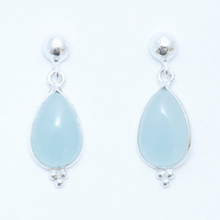 Bijoux Indiens Ethniques boucles d'oreilles argent 925 et pierre fine pendante perle goutte - Inde 022 Calcédoine Bleue