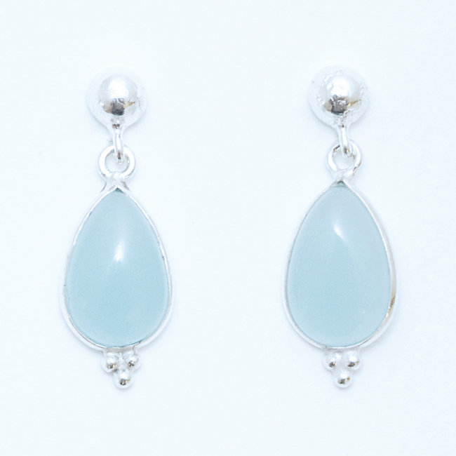 Boucles d'oreilles argent massif 925 gouttes et Calcédoine Bleue - Inde 022