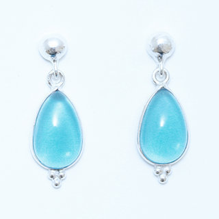 Bijoux Indiens Ethniques boucles d'oreilles argent 925 et pierre fine pendante perle goutte - Inde 022 Topaze bleue turquoise