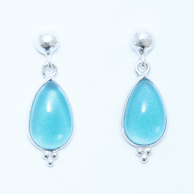Bijoux Indiens Ethniques boucles d'oreilles argent 925 et pierre fine pendante perle goutte - Inde 022 Topaze bleue turquoise